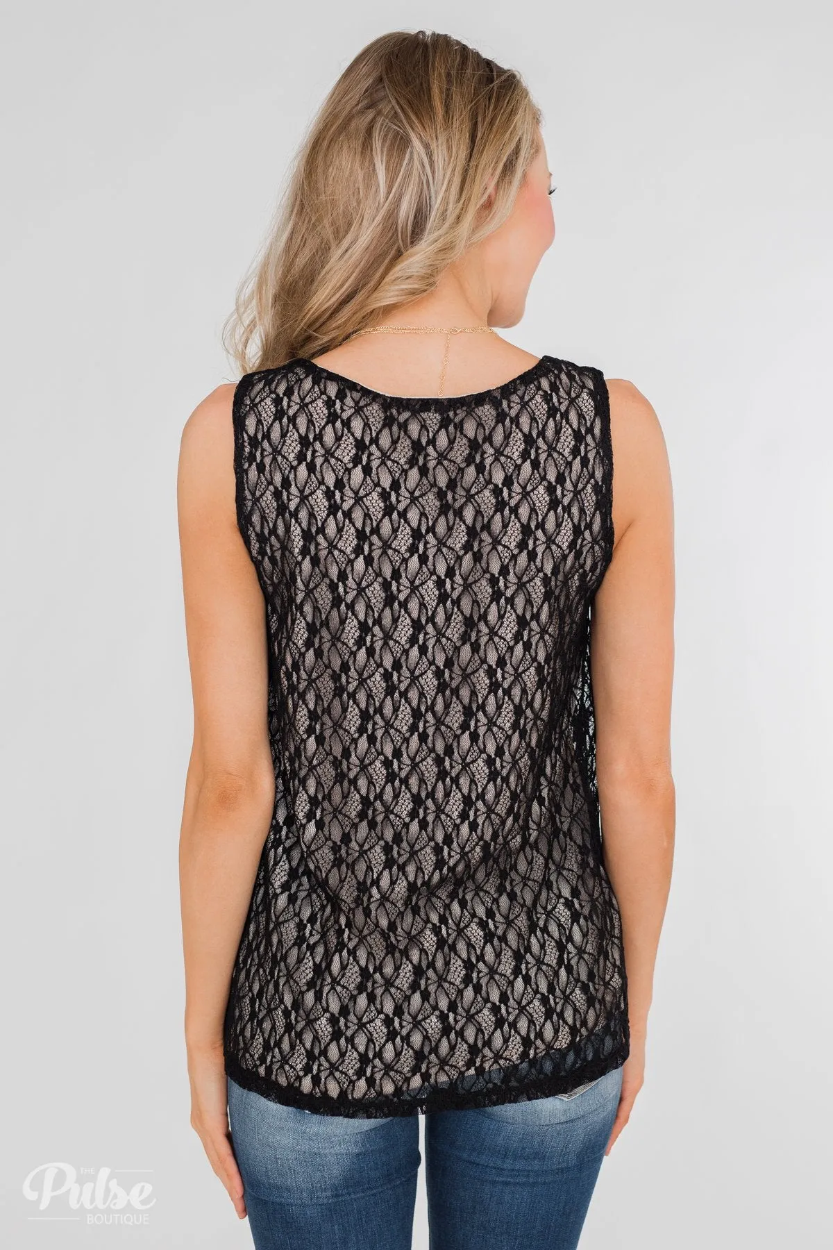 Show It Off Criss-Cross Lace Tank- Black