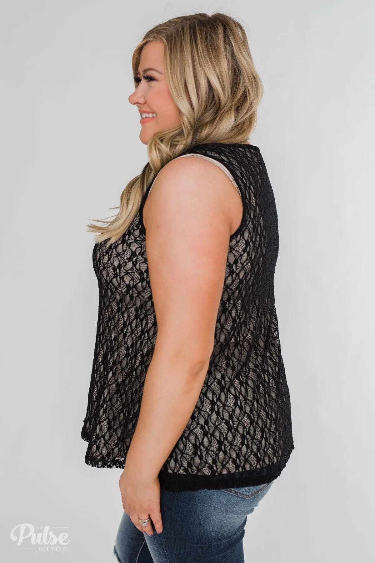 Show It Off Criss-Cross Lace Tank- Black