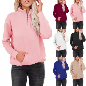 Simple Long Sleeved Zip Up Collar Sweater