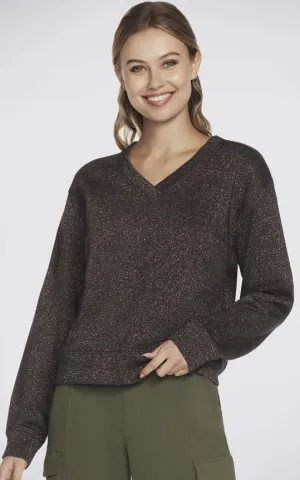 SKECH-SWEATS SHIMMER  V-NECK (LT110A-BLK)