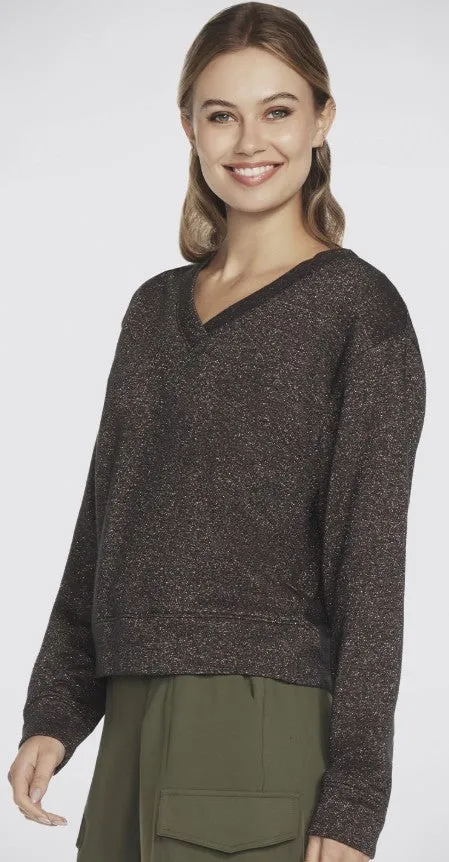 SKECH-SWEATS SHIMMER  V-NECK (LT110A-BLK)