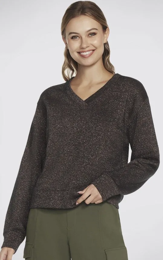 SKECH-SWEATS SHIMMER  V-NECK (LT110A-BLK)