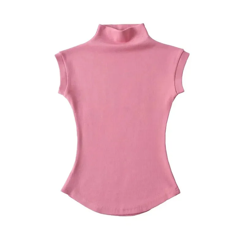 Sleek Sleeveless Turtleneck Summer Tee