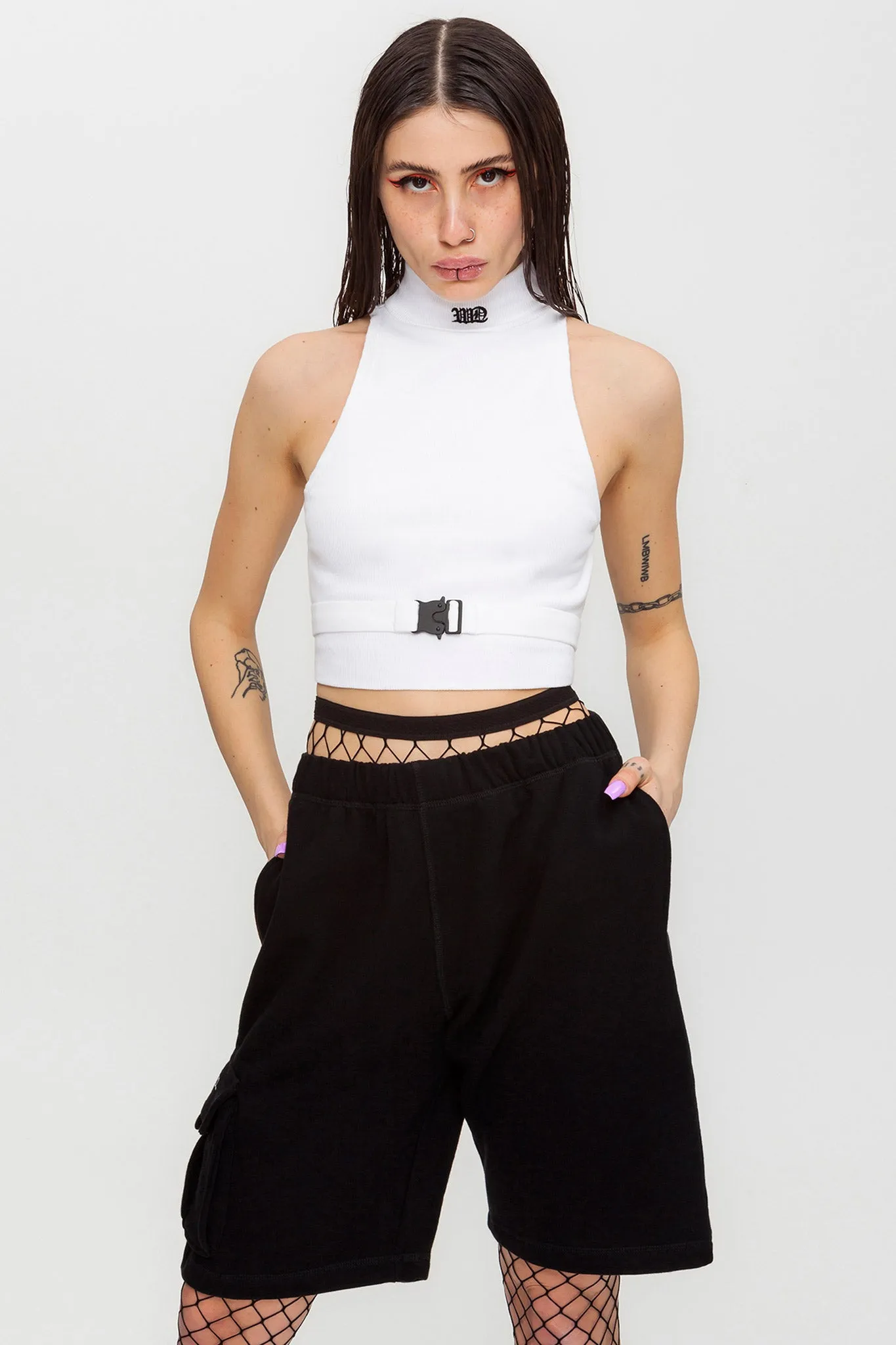 Sleeveless Buckle Turtleneck Top