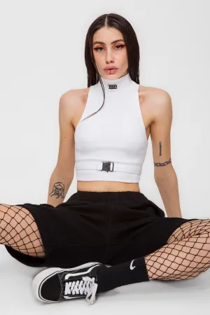 Sleeveless Buckle Turtleneck Top