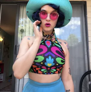 Sleeveless Crop Top in Black Rainbow Lycra Femina Magicae