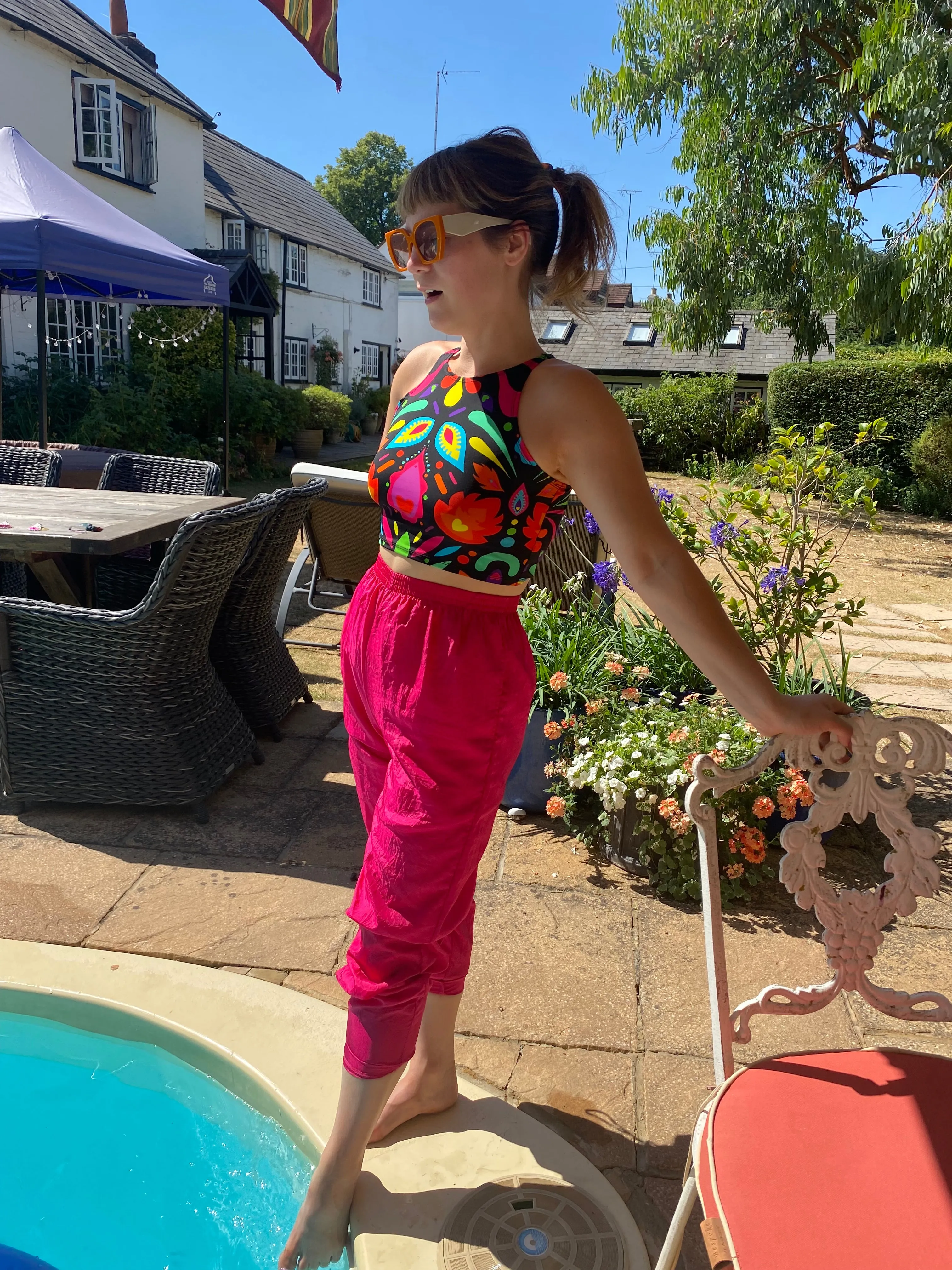Sleeveless Crop Top in Black Rainbow Lycra Femina Magicae