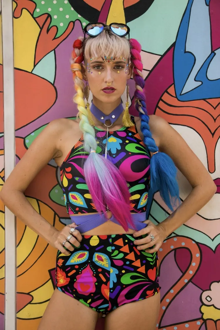 Sleeveless Crop Top in Black Rainbow Lycra Femina Magicae