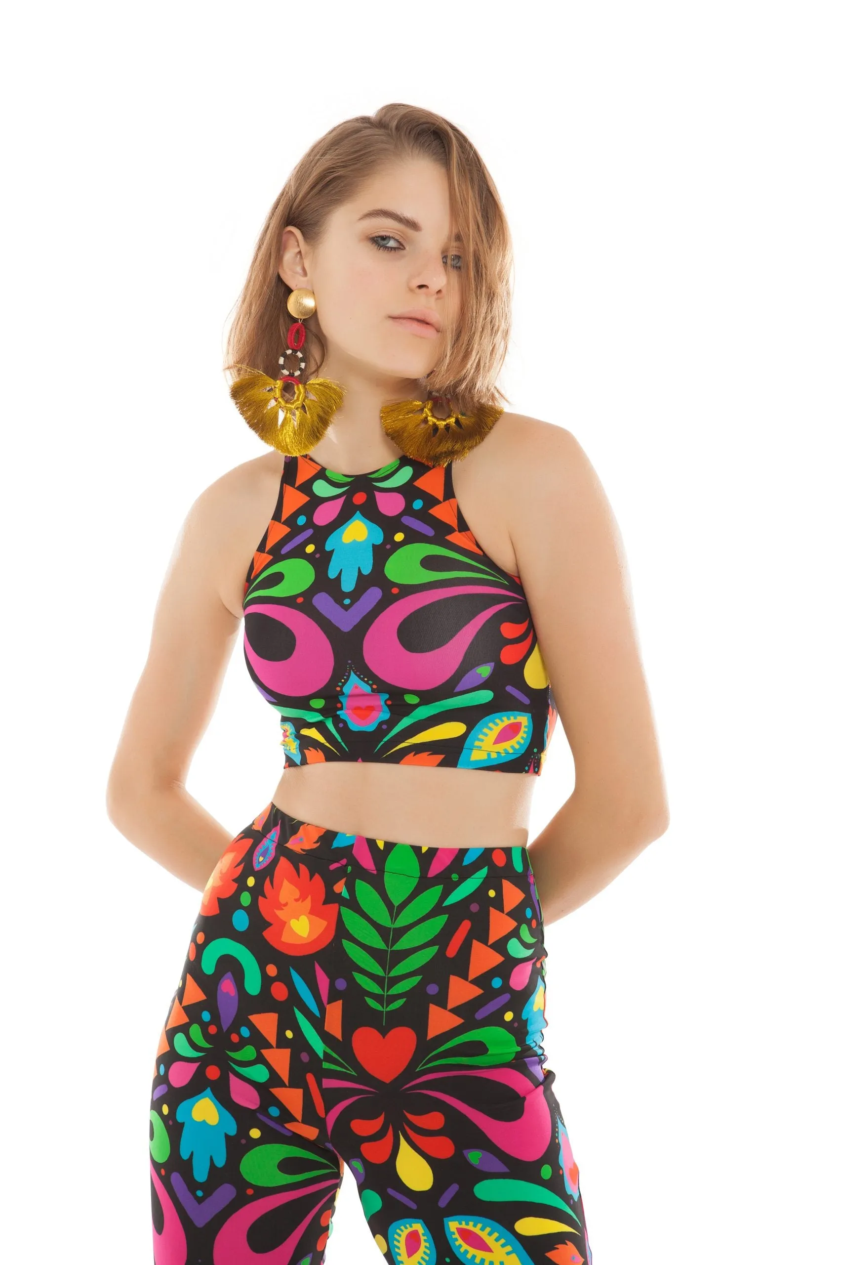 Sleeveless Crop Top in Black Rainbow Lycra Femina Magicae