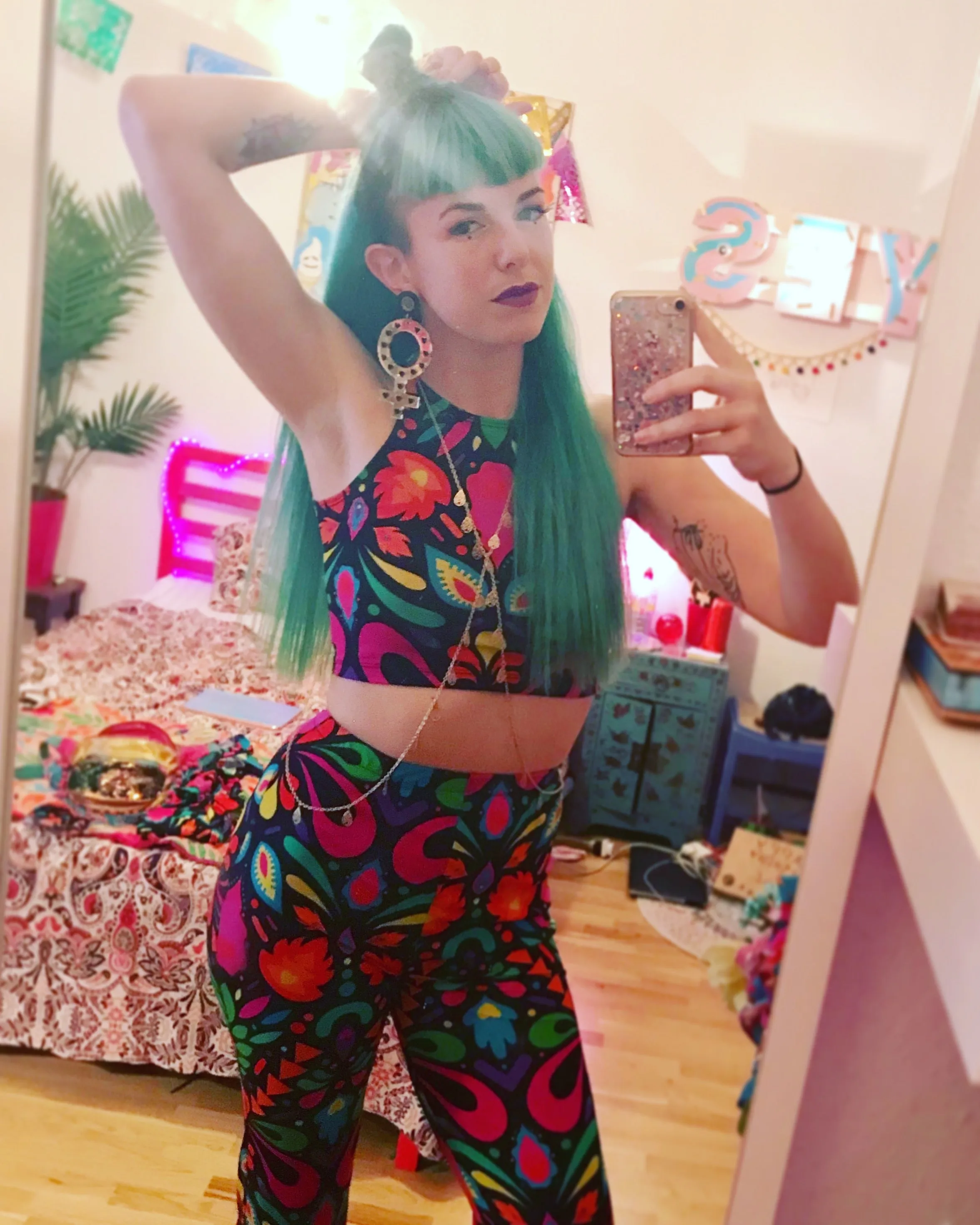 Sleeveless Crop Top in Black Rainbow Lycra Femina Magicae