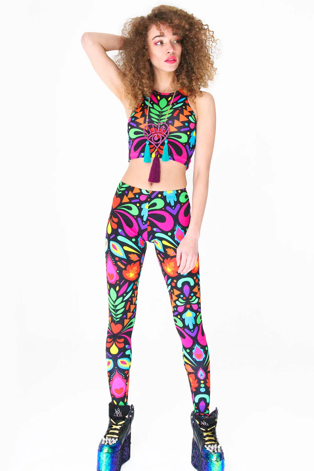 Sleeveless Crop Top in Black Rainbow Lycra Femina Magicae