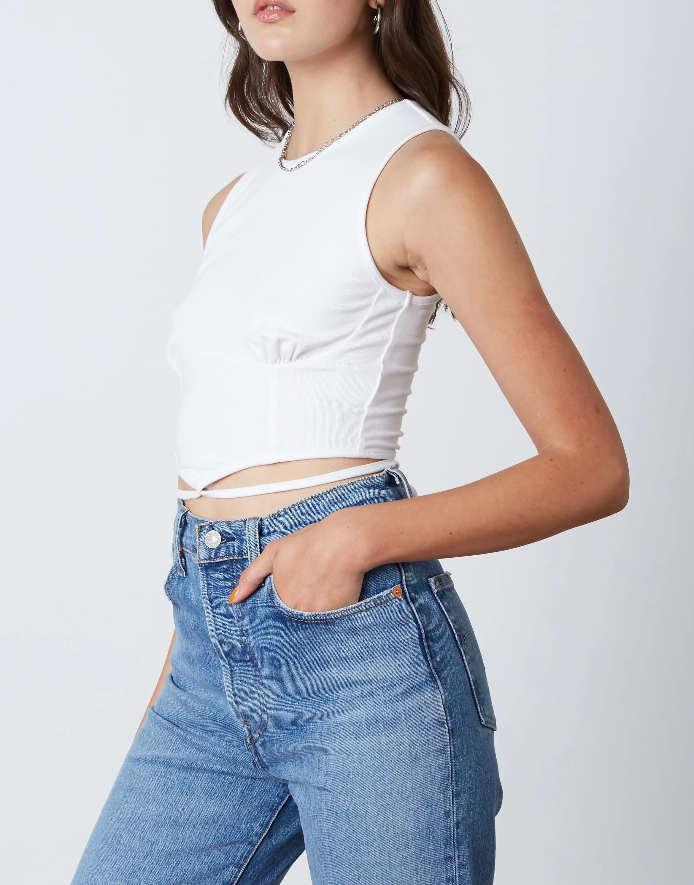 Sleeveless Tie Corset Panel Crop Top