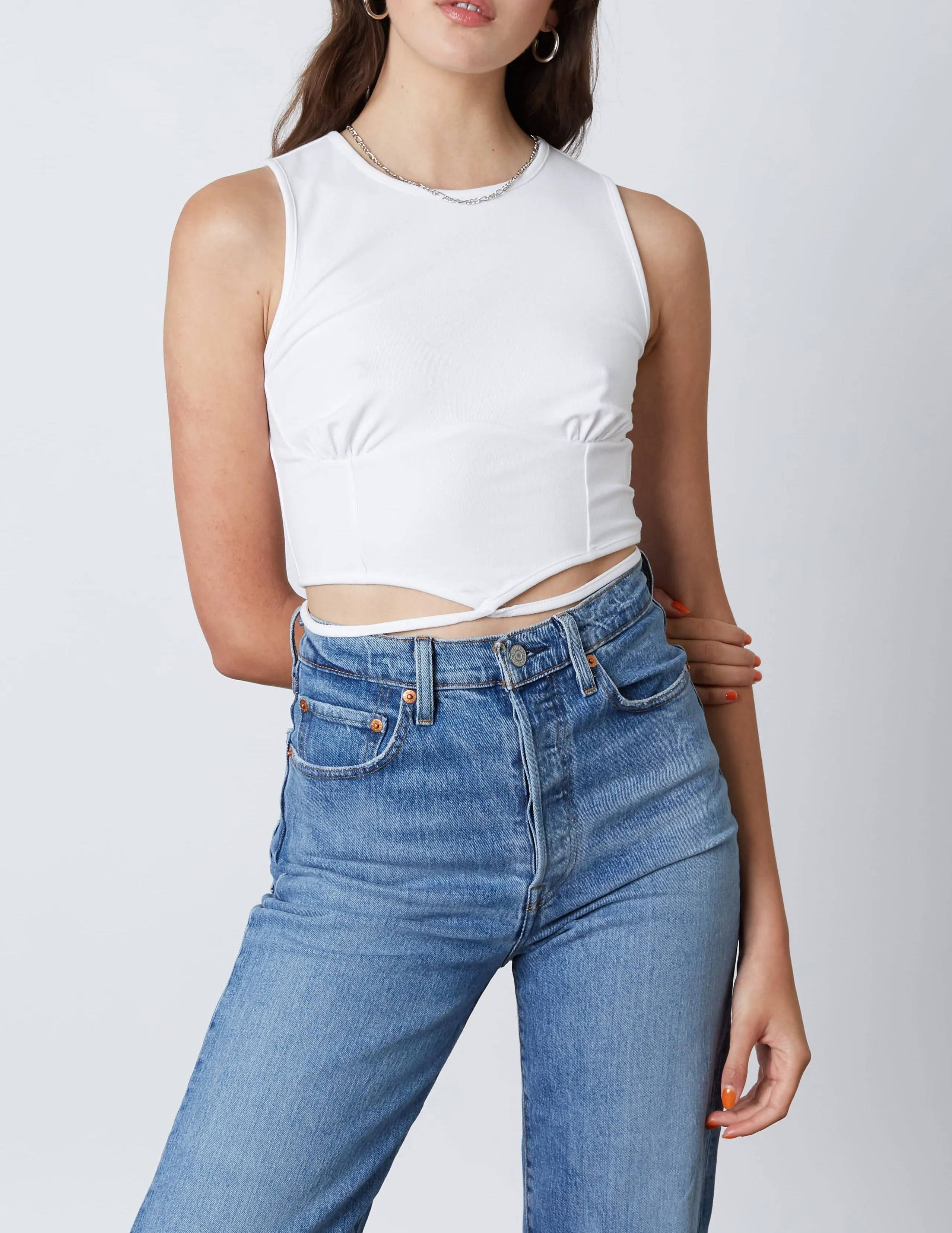 Sleeveless Tie Corset Panel Crop Top