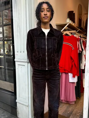 Slim Zip Up Jacket in Brown Flocked