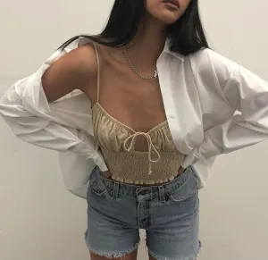 Smock Linen Key Hole Crop Top
