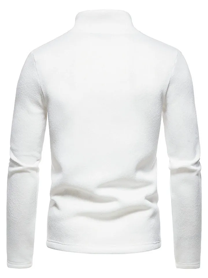 Solid Color High Collar Zip Up Base Tops for Men
