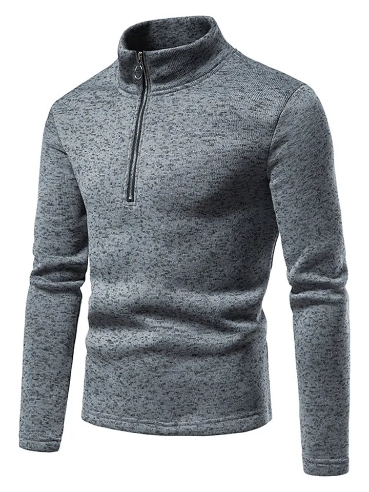 Solid Color High Collar Zip Up Base Tops for Men