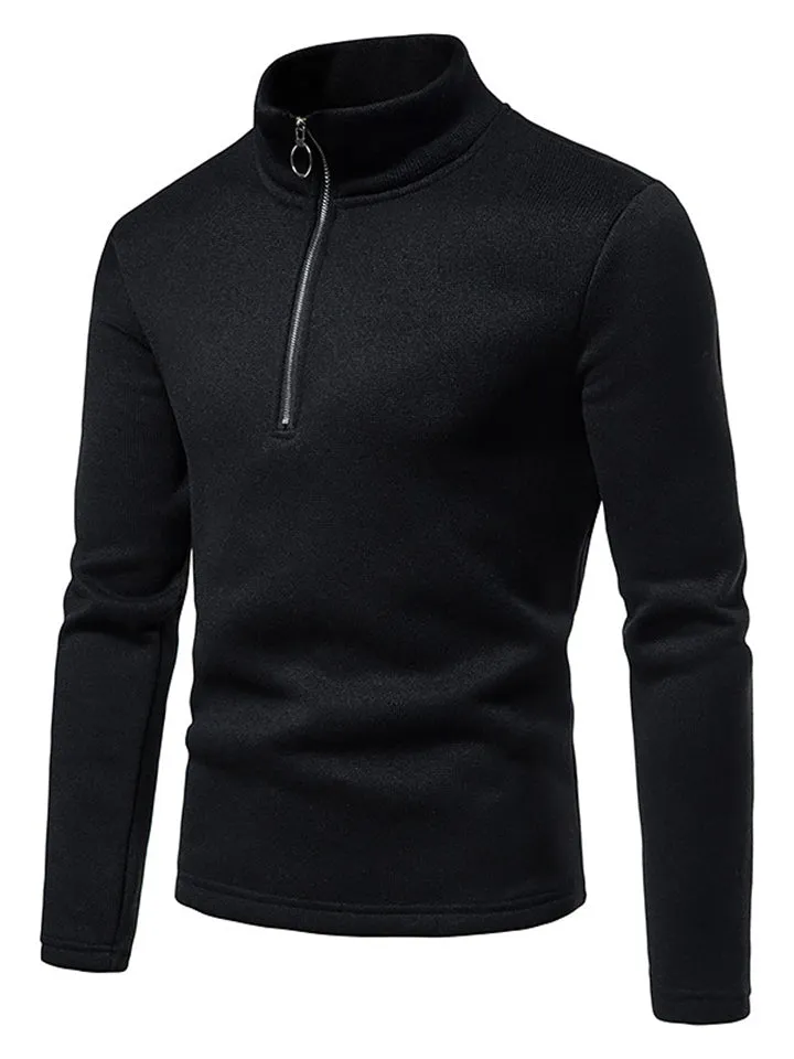 Solid Color High Collar Zip Up Base Tops for Men
