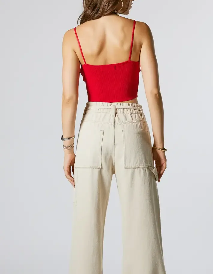 Spaghetti Strap Rib Knit Crop Top