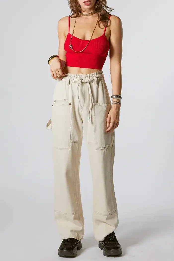 Spaghetti Strap Rib Knit Crop Top