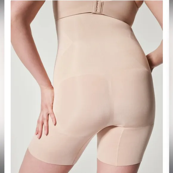 Spanx High Waisted Mid Thigh Shorts in Soft Nude