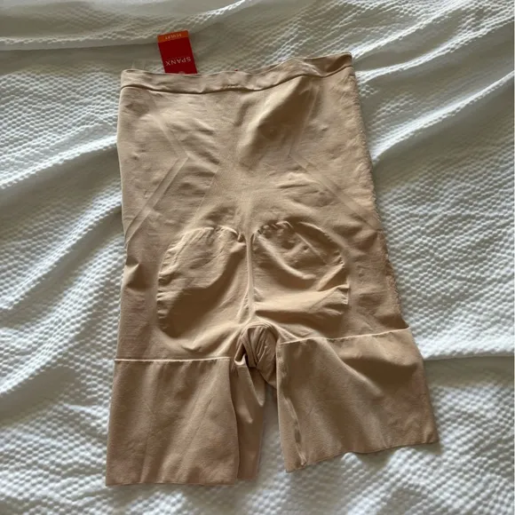 Spanx High Waisted Mid Thigh Shorts in Soft Nude
