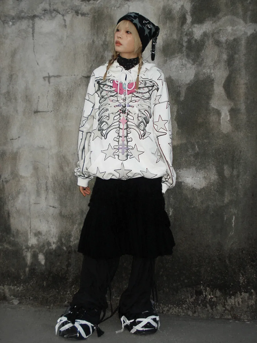 Star Skull Printed Loose ZIP-Up Parka【s0000004228】