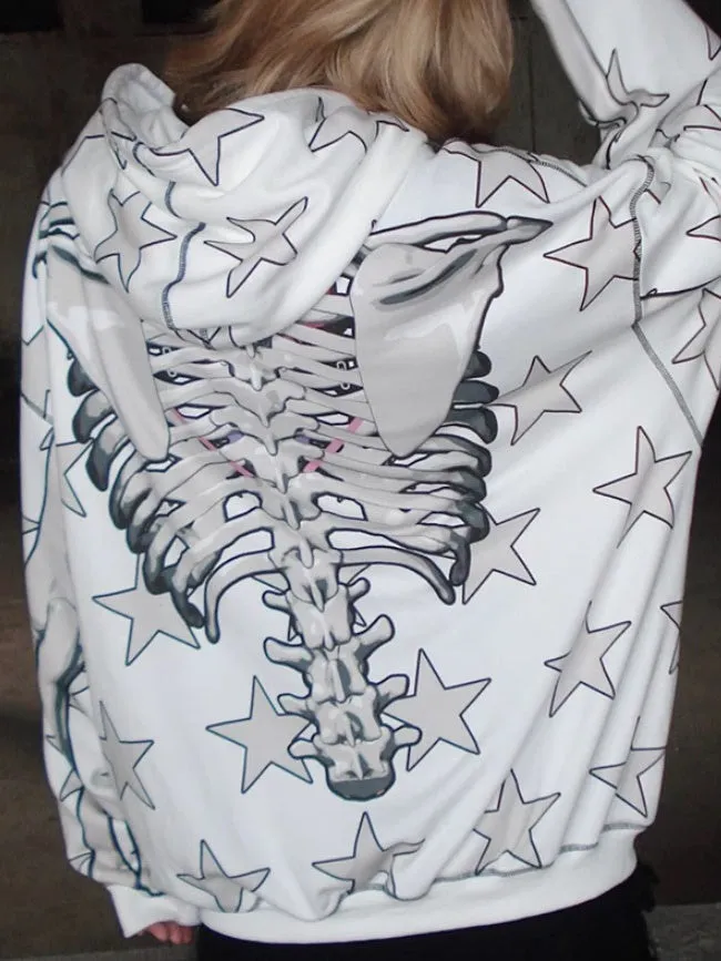 Star Skull Printed Loose ZIP-Up Parka【s0000004228】