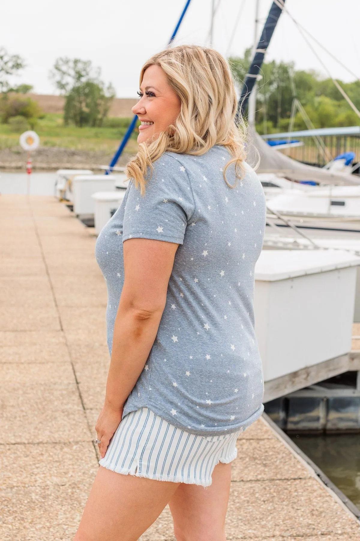 Stars Never Fade Short Sleeve Top- Dusty Blue