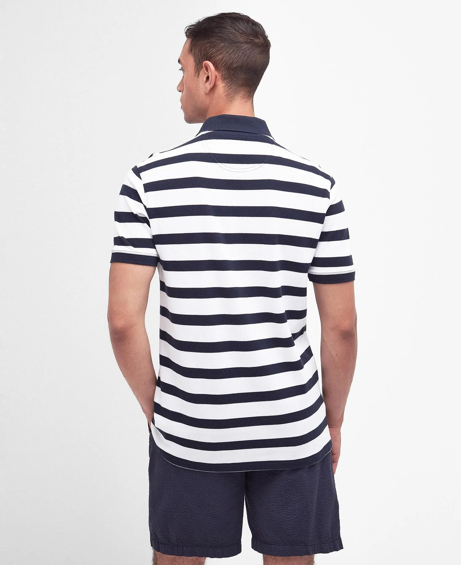 Striped Sports Polo Shirt in Navy