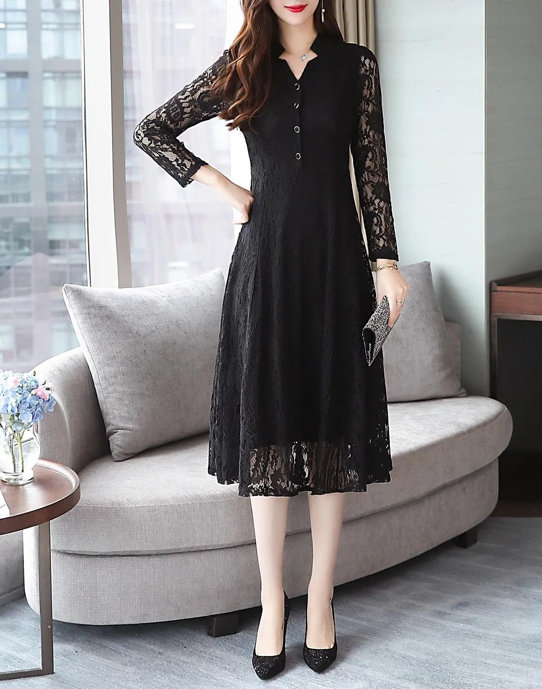 Stylish Button-up Long Sleeve T-Shirt Dress for a Flattering Fit