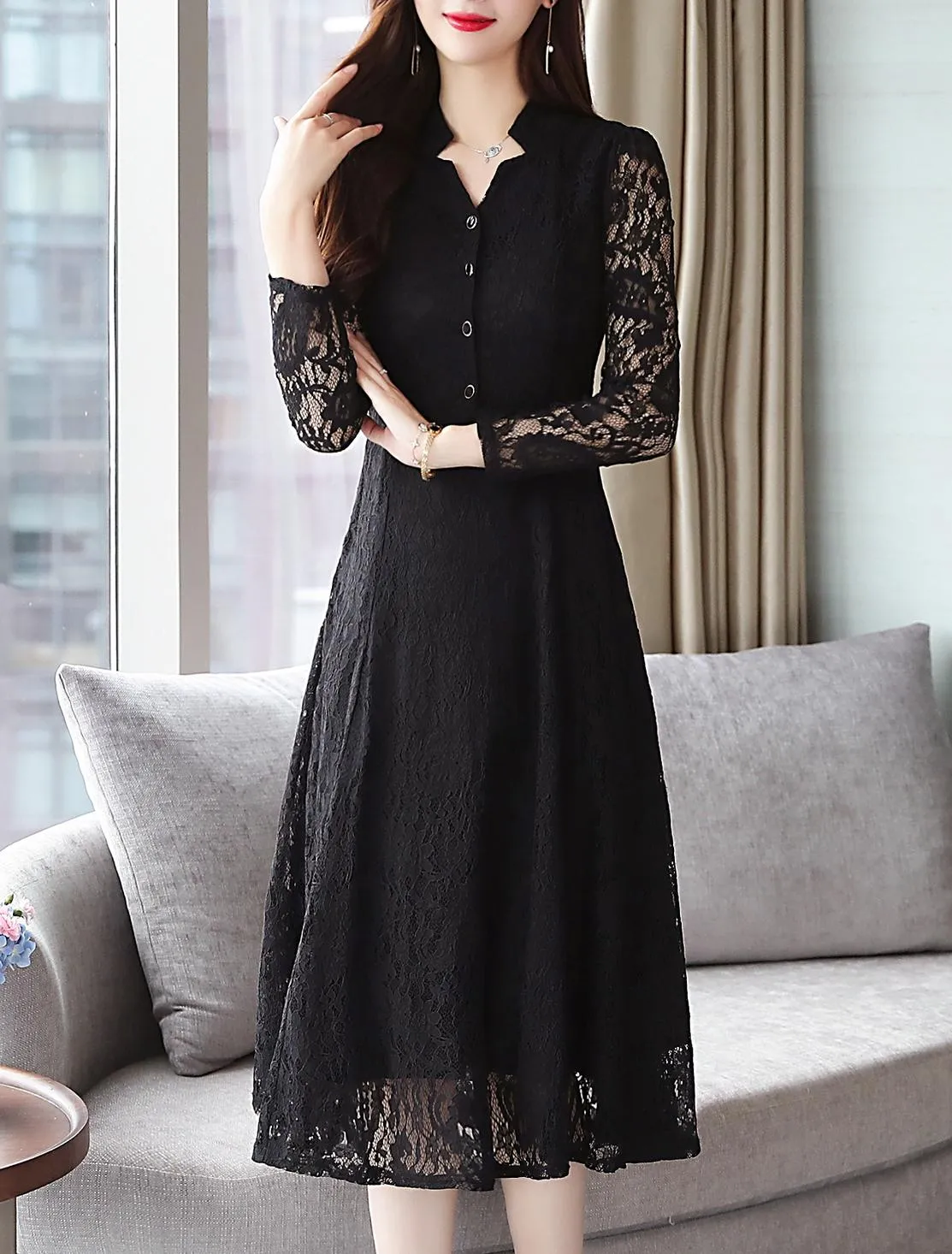 Stylish Button-up Long Sleeve T-Shirt Dress for a Flattering Fit