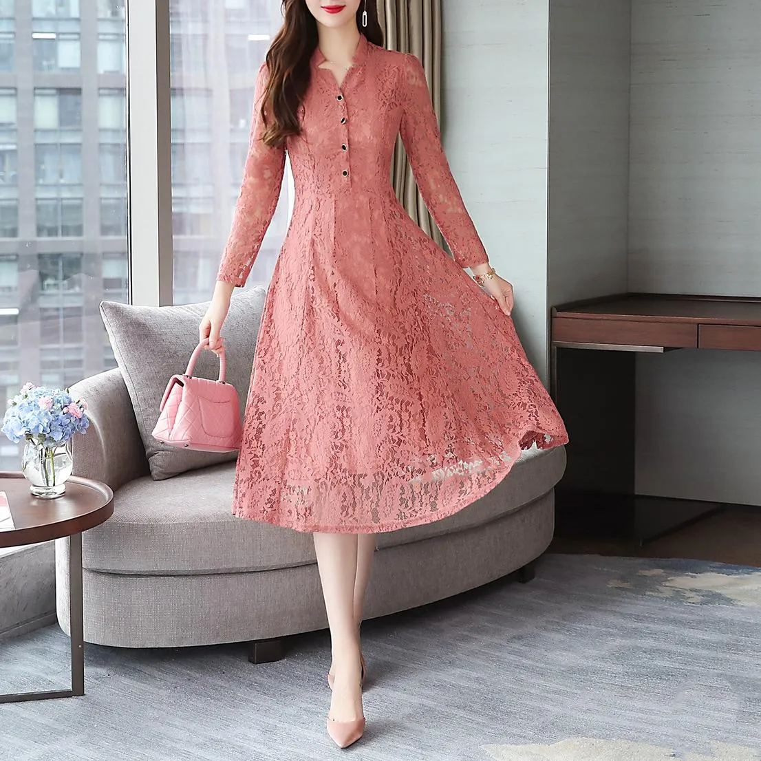 Stylish Button-up Long Sleeve T-Shirt Dress for a Flattering Fit