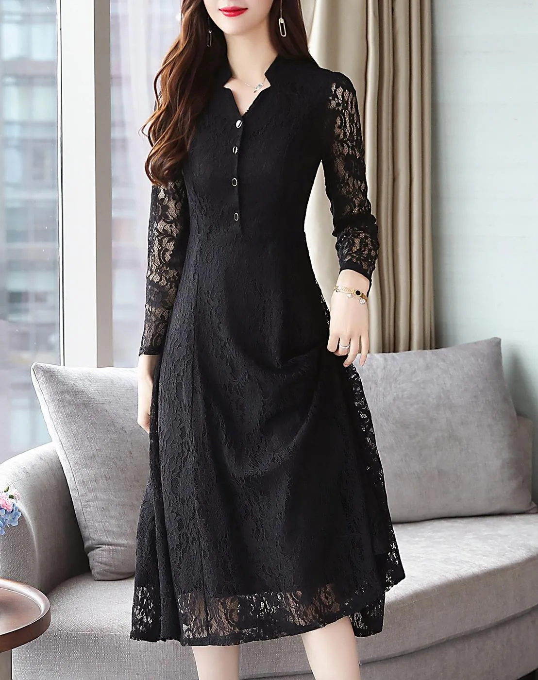 Stylish Button-up Long Sleeve T-Shirt Dress for a Flattering Fit