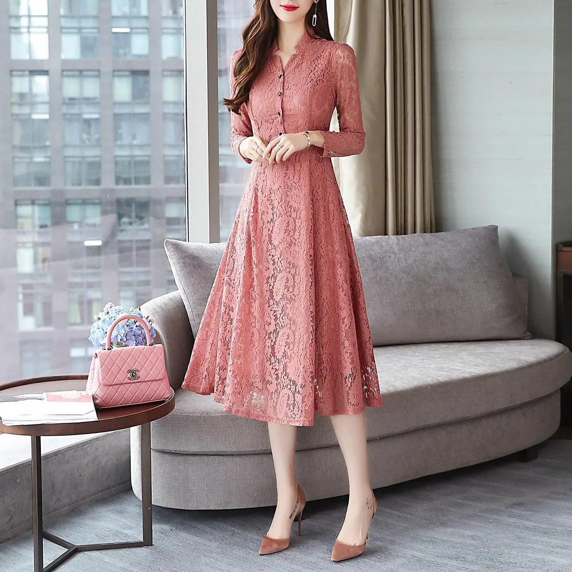 Stylish Button-up Long Sleeve T-Shirt Dress for a Flattering Fit