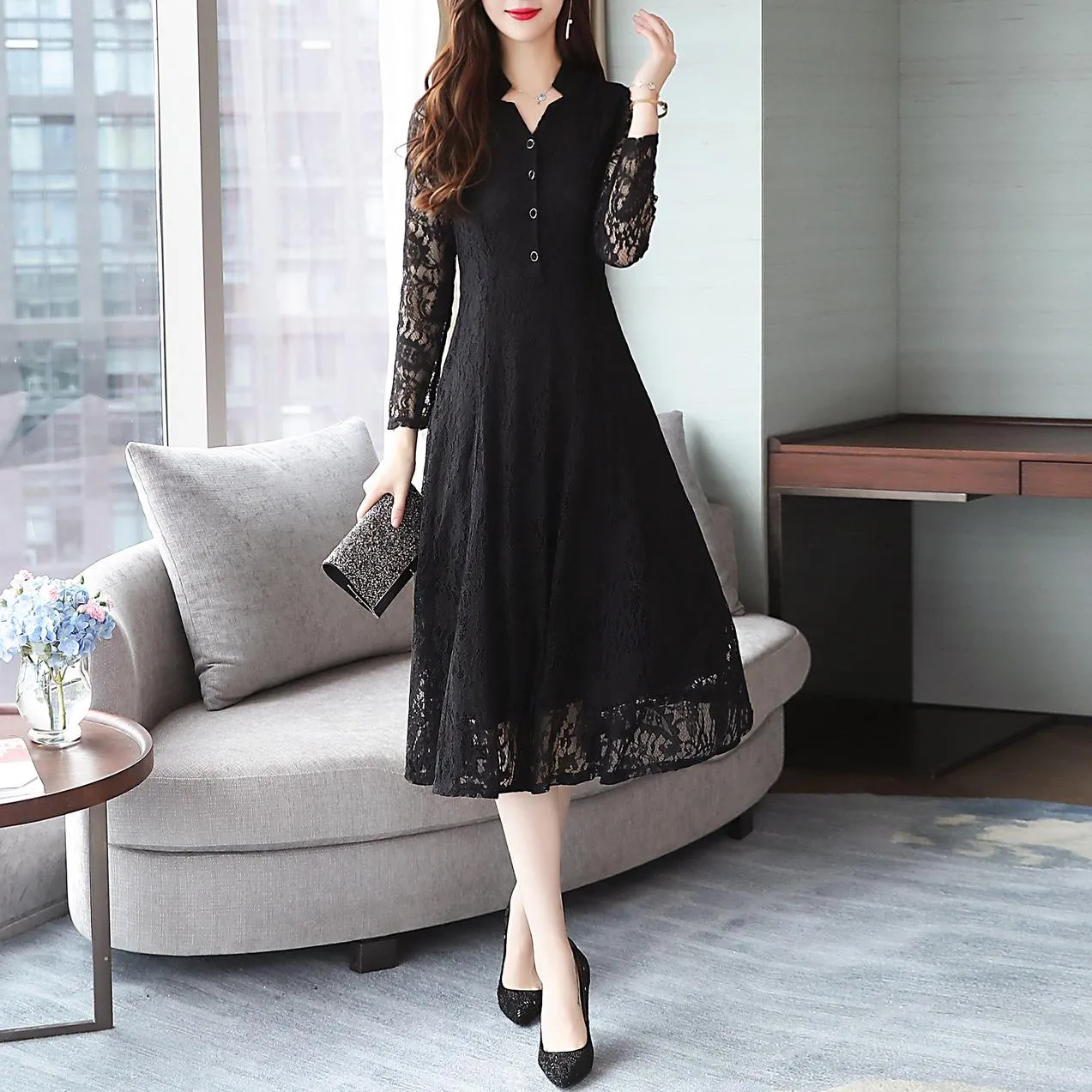 Stylish Button-up Long Sleeve T-Shirt Dress for a Flattering Fit