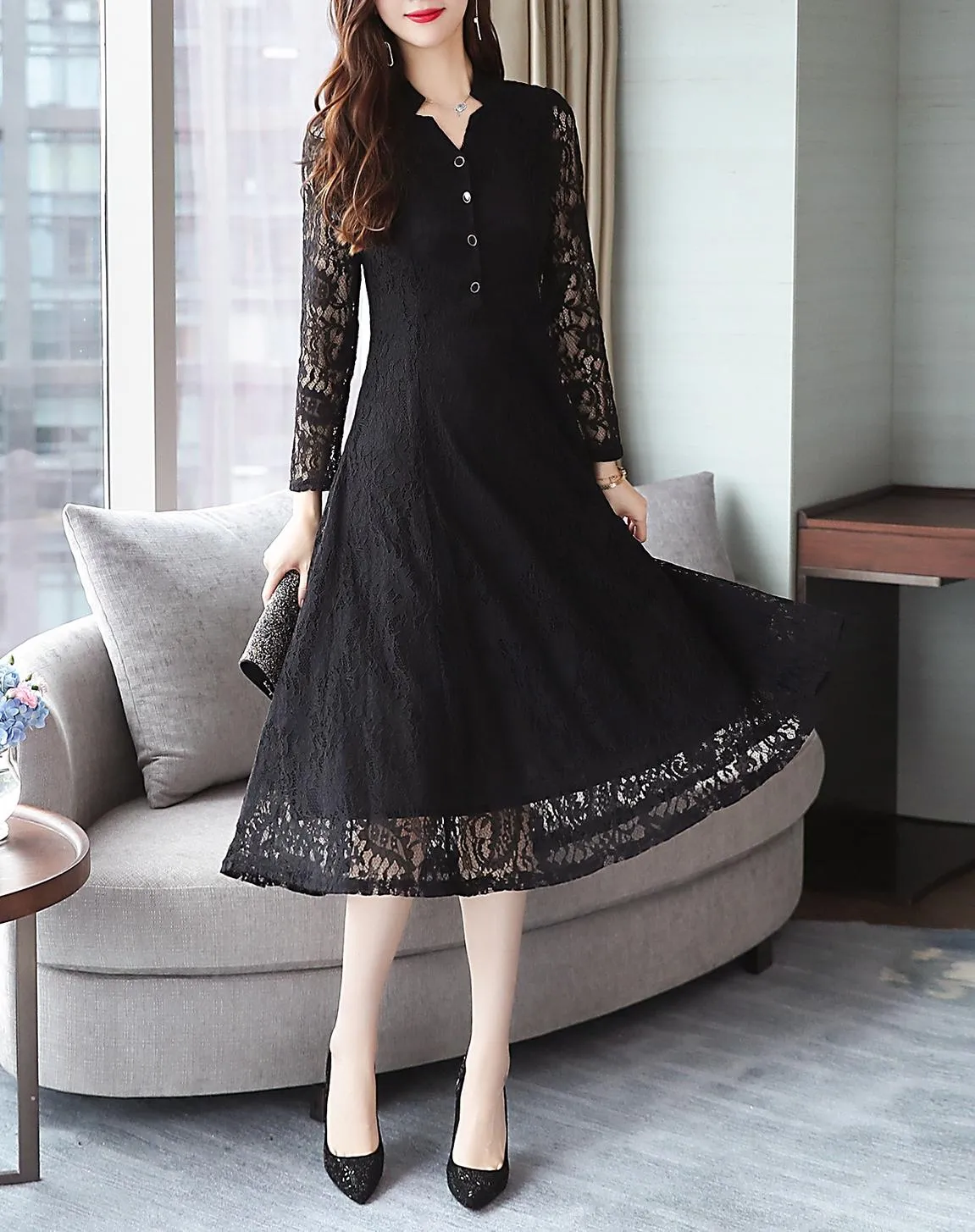 Stylish Button-up Long Sleeve T-Shirt Dress for a Flattering Fit