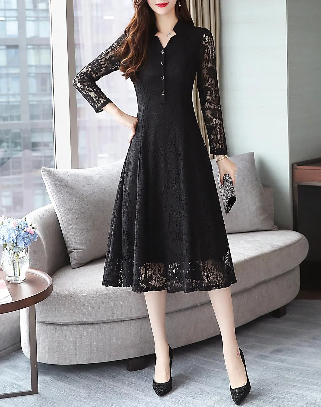 Stylish Button-up Long Sleeve T-Shirt Dress for a Flattering Fit
