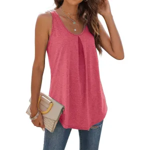 Summer Tank Tops V-neck Sleeveless Pleated Tops