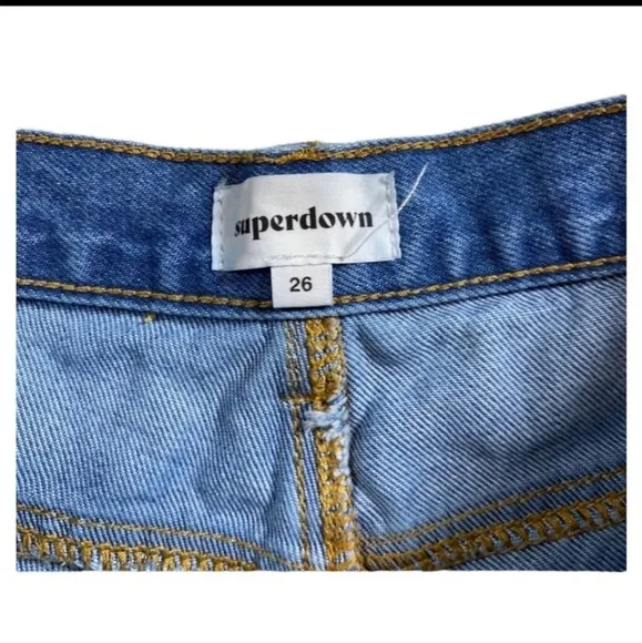 Superdown Light Wash High Waisted Distressed Button Fly Shorts Size 26