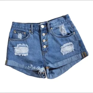 Superdown Light Wash High Waisted Distressed Button Fly Shorts Size 26