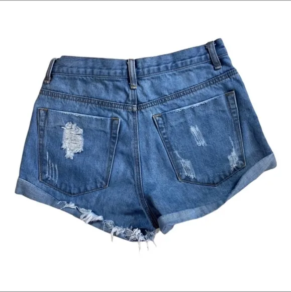 Superdown Light Wash High Waisted Distressed Button Fly Shorts Size 26