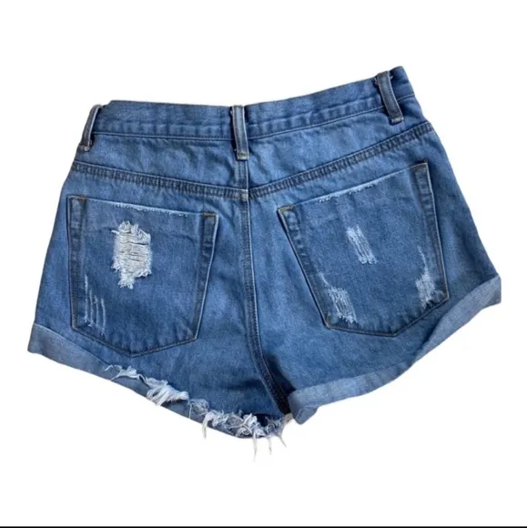 Superdown Light Wash High Waisted Distressed Button Fly Shorts Size 26
