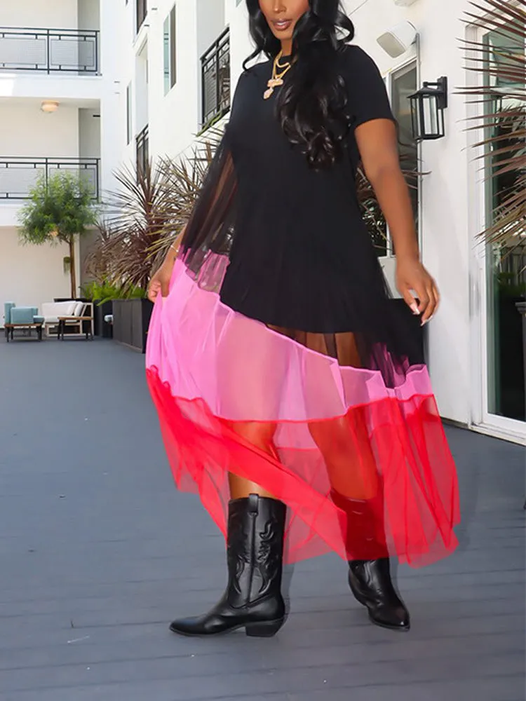 T-shirt Tulle Patchwork Dress