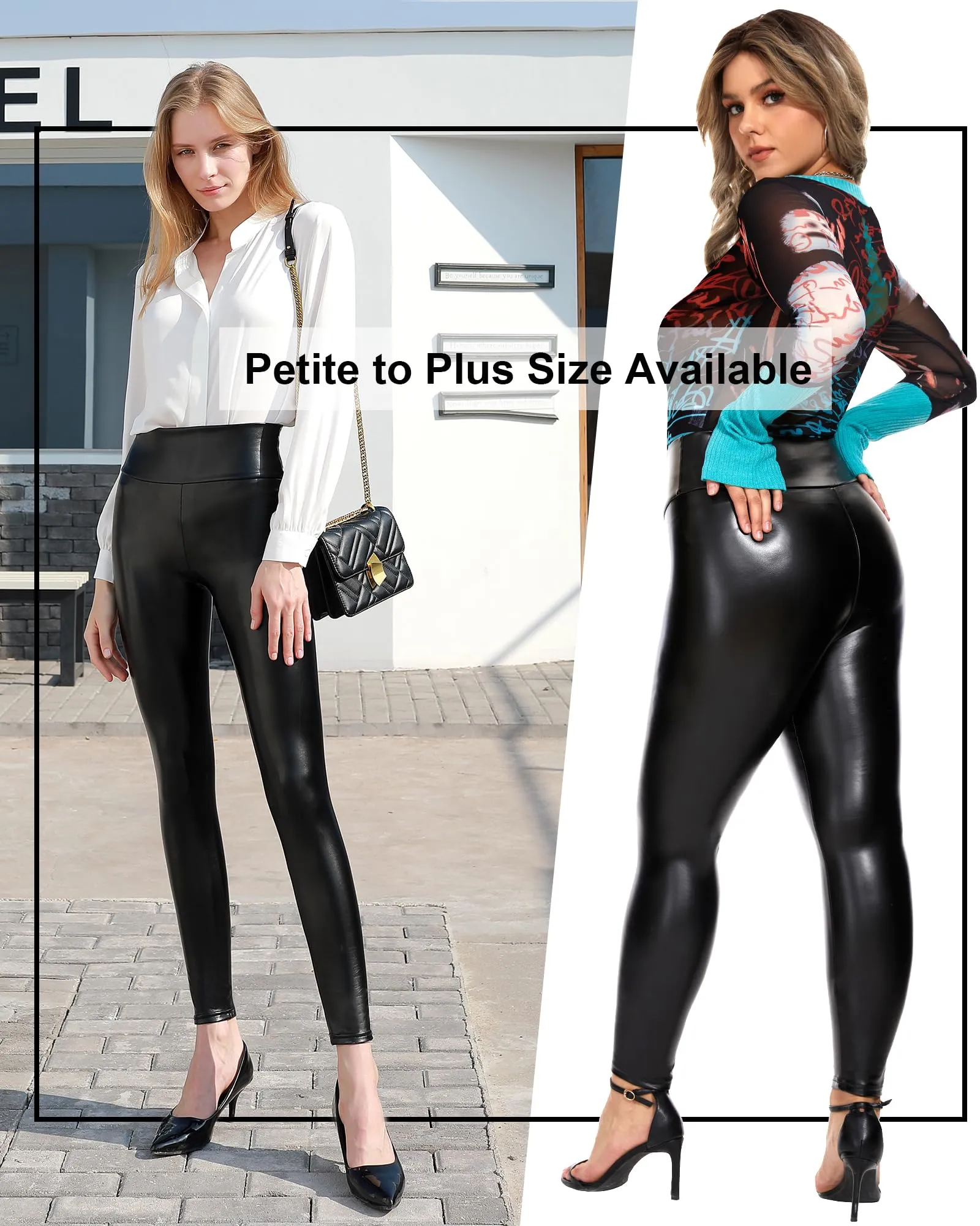 Tagoo Women's Stretchy Faux Leather Leggings Pants, Sexy Black High Waisted Tights