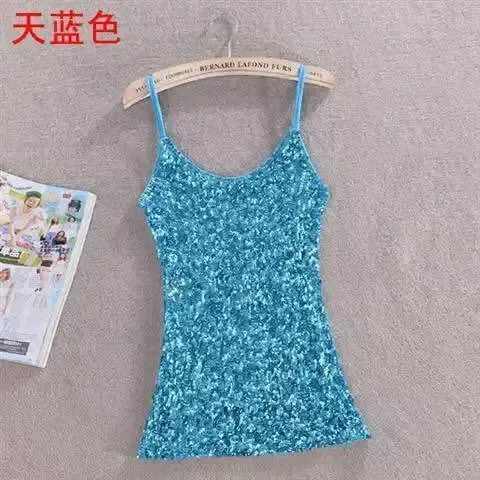 Tank Tops Women Clothing Summer Sleeveless Casual Slim Shirt Woman Streetwear Sexy Sequins Top Ladies Clothes Camis