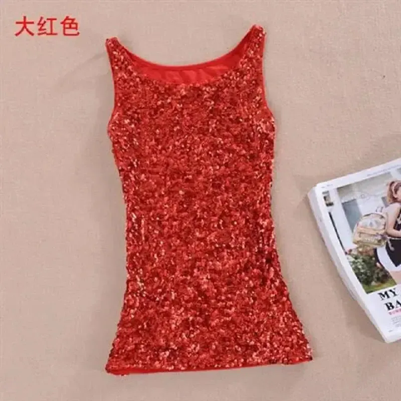 Tank Tops Women Clothing Summer Sleeveless Casual Slim Shirt Woman Streetwear Sexy Sequins Top Ladies Clothes Camis