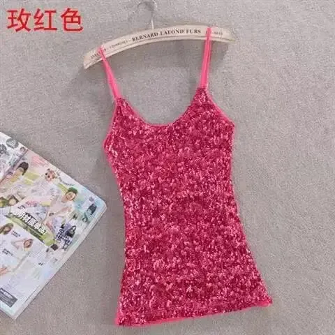 Tank Tops Women Clothing Summer Sleeveless Casual Slim Shirt Woman Streetwear Sexy Sequins Top Ladies Clothes Camis