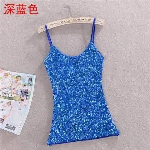 Tank Tops Women Clothing Summer Sleeveless Casual Slim Shirt Woman Streetwear Sexy Sequins Top Ladies Clothes Camis
