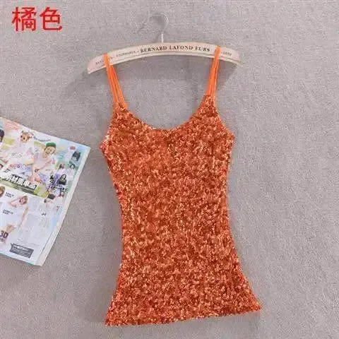 Tank Tops Women Clothing Summer Sleeveless Casual Slim Shirt Woman Streetwear Sexy Sequins Top Ladies Clothes Camis